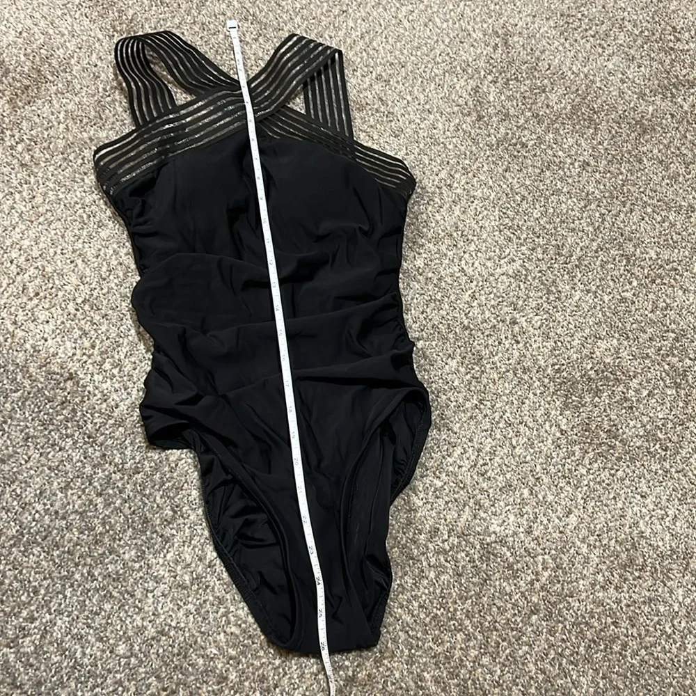 Aqua Green Black Crossover Neckline One Piece‎ Bathing Suit size Small